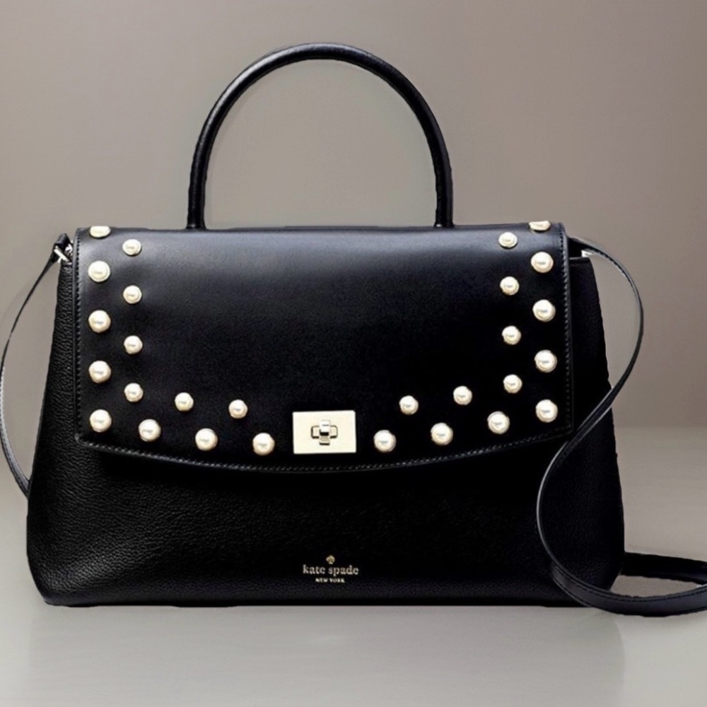 KATE SPADE ♠️ Leather Turn-lock Pearl Two Way Shoulder Crossbody Bag Purse - Picture 7 of 8